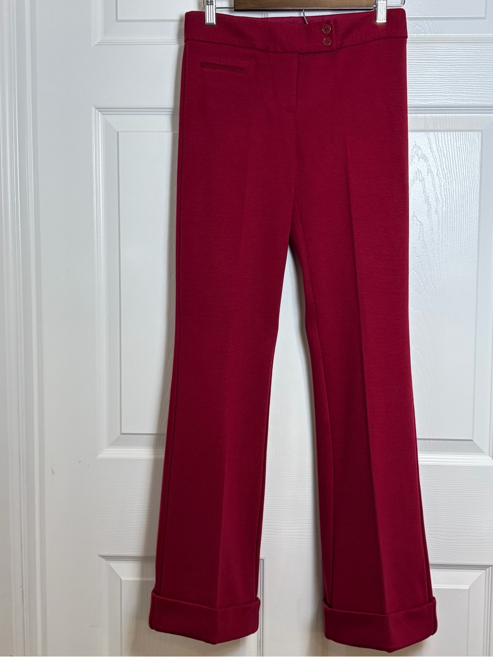 BCBGMAXAZRIA Cherry Red Tailored Cuffed Flare Pants Size 0 - Picture 2 of 13